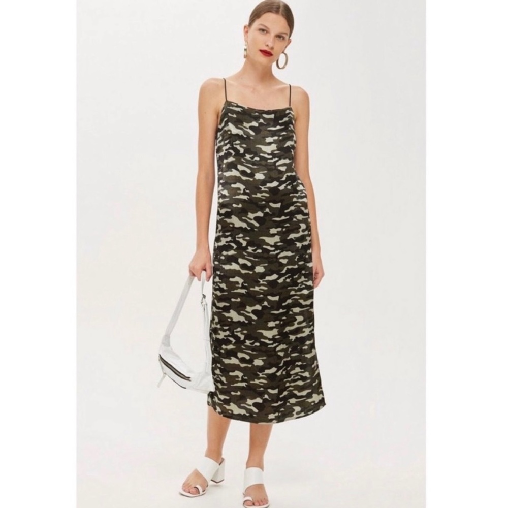 Topshop Camo Midi Slip Dress Size 10